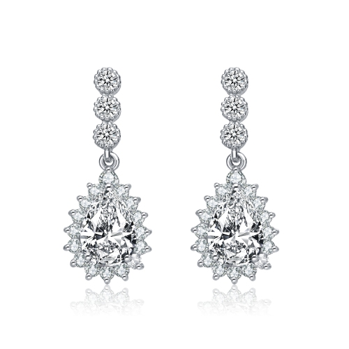 Rozzato Sterling Silver Cubic Zirconia Halo Drop Earrings