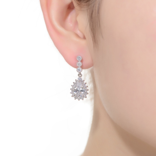 Rozzato Sterling Silver Cubic Zirconia Halo Drop Earrings