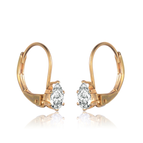 Rozzato Sterling Silver Gold Plated Cubic Zirconia Leverback Drop Earrings