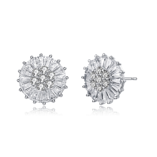 Rozzato Sterling Silver Round And Baguette Cubic Zirconia Stud Earrings