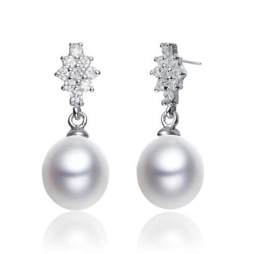 Rozzato Sterling Silver Pearl And Cubic Zirconia Drop Earrings