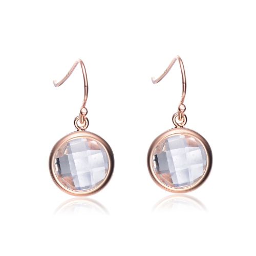 Rozzato Sterling Silver Rose Gold Plated Cubic Zirconia Drop Earrings