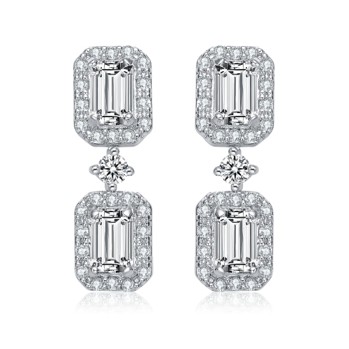 Rozzato Sterling Silver Cubic Zirconia Rectangular Halo Drop Earrings