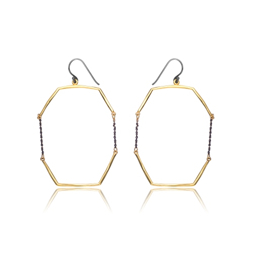 ROZZATO  Sterling Silver Gold And Plated Octagon Drop Earrings In Black