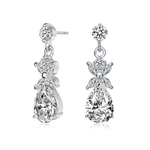 Rozzato Sterling Silver Cubic Zirconia Cluster Accent Drop Earrings