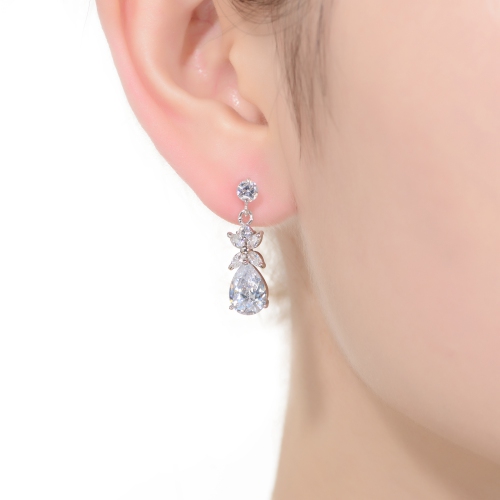 Rozzato Sterling Silver Cubic Zirconia Cluster Accent Drop Earrings