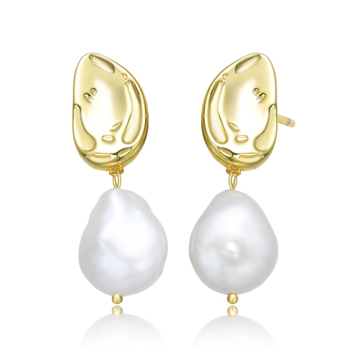 Rozzato Sterling Silver Gold Plating Freshwater Pearl Dangling Earrings