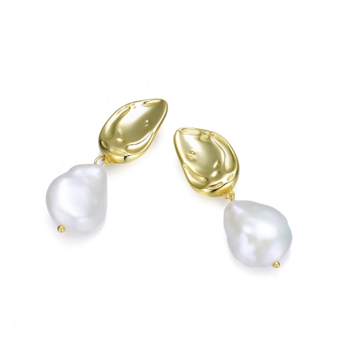 Rozzato Sterling Silver Gold Plating Freshwater Pearl Dangling Earrings