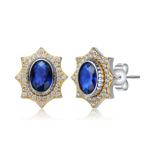 ROZZATO  Rhodium And 14K Plated Sapphire Cubic Zirconia Stud Earrings In Gold