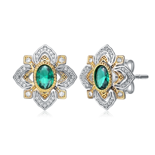 ROZZATO  Rhodium And 14K Plated Emerald Cubic Zirconia Stud Earrings In Gold