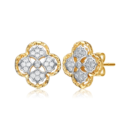 ROZZATO  14K Plated And Cubic Zirconia Floral Stud Earrings In Gold