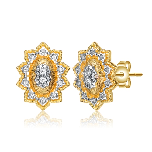 ROZZATO  14K Plated And Cubic Zirconia Floral Stud Earrings In Gold