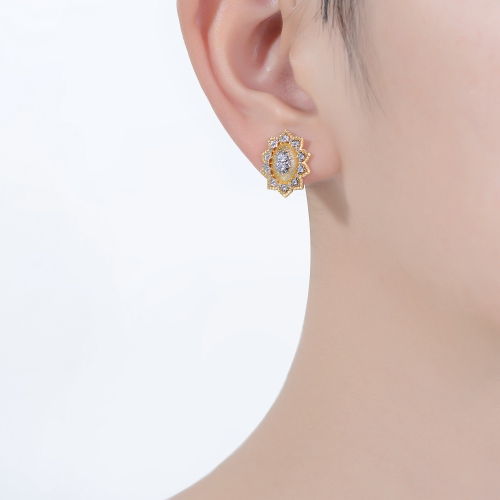 Rozzato 14k Gold Plated And Cubic Zirconia Floral Stud Earrings