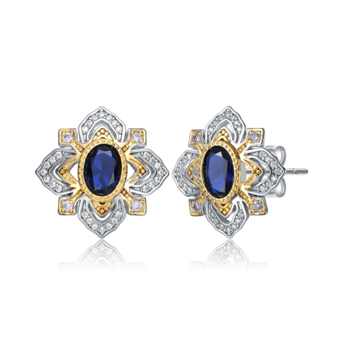 ROZZATO  Rhodium And 14K Plated Sapphire Cubic Zirconia Stud Earrings In Gold