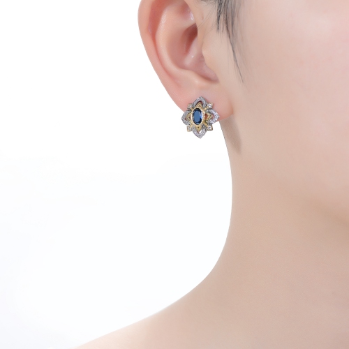 Rozzato Rhodium And 14k Gold Plated Sapphire Cubic Zirconia Stud Earrings