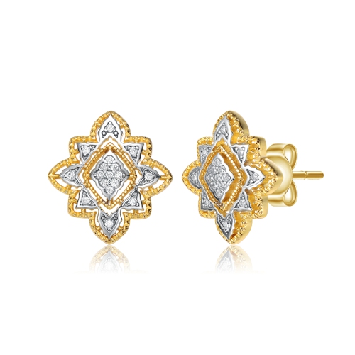 ROZZATO  14K Plated And Cubic Zirconia Floral Stud Earrings In Gold