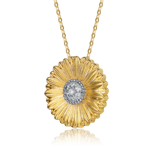 Rozzato Rhodium And 14k Gold Plated Cubic Zirconia Floral Pendant