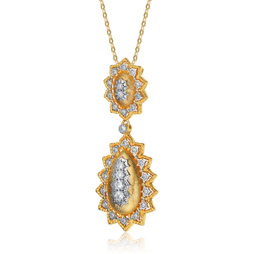 Rozzato Rhodium And 14k Gold Plated Cubic Zirconia Pendant Necklace
