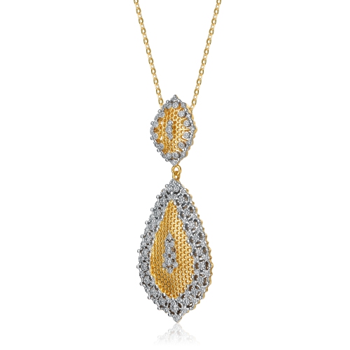 Rozzato Rhodium And 14k Gold Plated Cubic Zirconia Pendant Necklace
