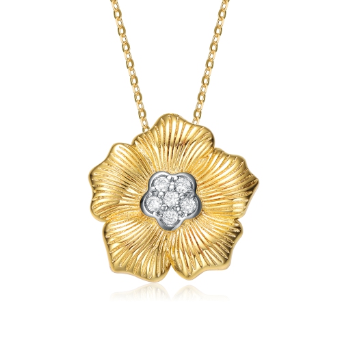 Rozzato Rhodium And 14k Gold Plated Cubic Zirconia Floral Pendant