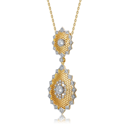 Rozzato Rhodium And 14k Gold Plated Cubic Zirconia Pendant Necklace