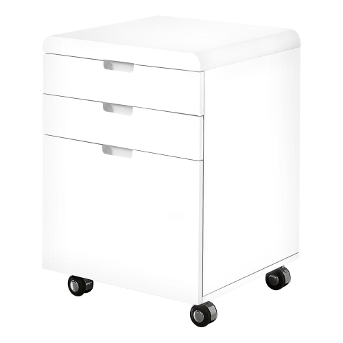 Monarch Specialties I 7583 Filing Cabinet 3 Drawer High Glossy White Castors