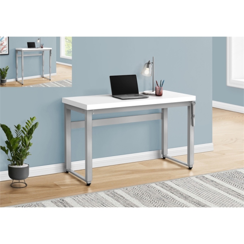Monarch Specialties I 7683 Computer Desk 48"L White Adjustable Height Silver Metal