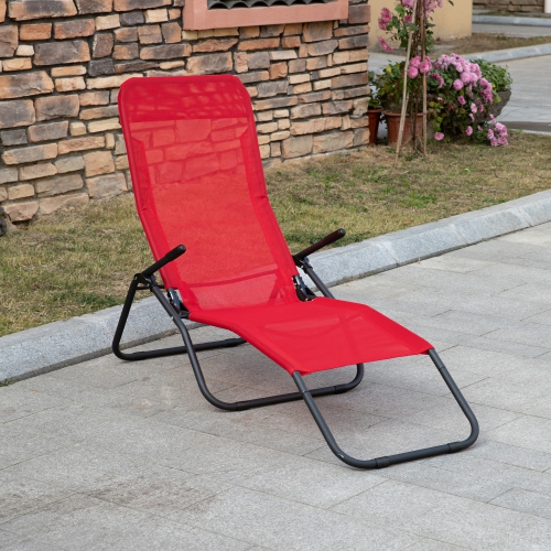 Outsunny Foldable Patio Lounge Chair, Outdoor Beach Lounger with Breathable Mesh Fabric, Zero Gravity Chair with Reclining, Footrests, and Armrests,