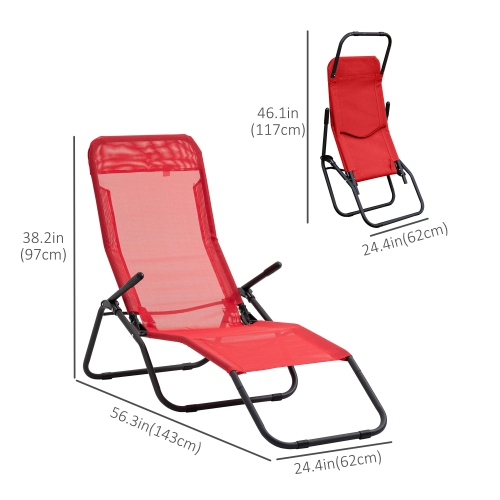 Outsunny Foldable Patio Lounge Chair, Outdoor Beach Lounger with Breathable Mesh Fabric, Zero Gravity Chair with Reclining, Footrests, and Armrests,