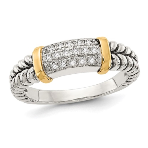 Image 1 de 4.. Bague de diamant 1/10 carat en argent sterling avec des accents d'or 14K