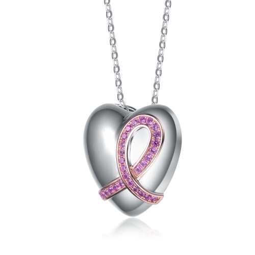 Rozzato Sterling Silver Two Tone And Pink Cubic Zirconia Heart Necklace
