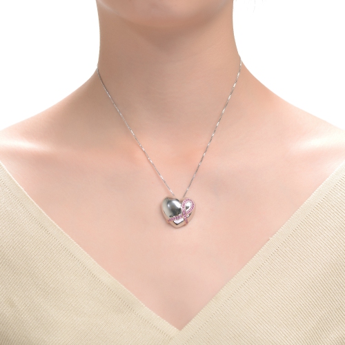 Rozzato Sterling Silver Two Tone And Pink Cubic Zirconia Heart Necklace