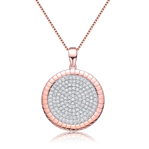 ROZZATO  Rose Plated Clear Cubic Zirconia Round Shaped Pendant Necklace In Gold