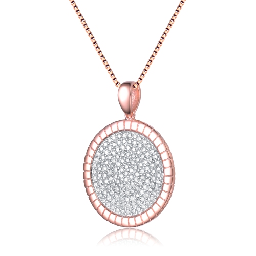 Rozzato Rose Gold Plated Clear Cubic Zirconia Round Shaped Pendant Necklace