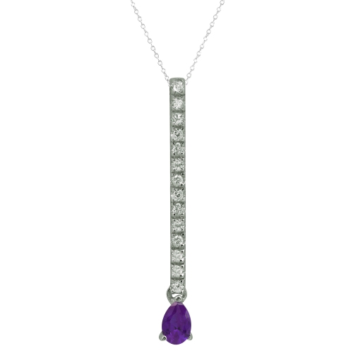 Rozzato Sterling Silver Clear And Purple Cubic Zirconia Linear Drop Necklace
