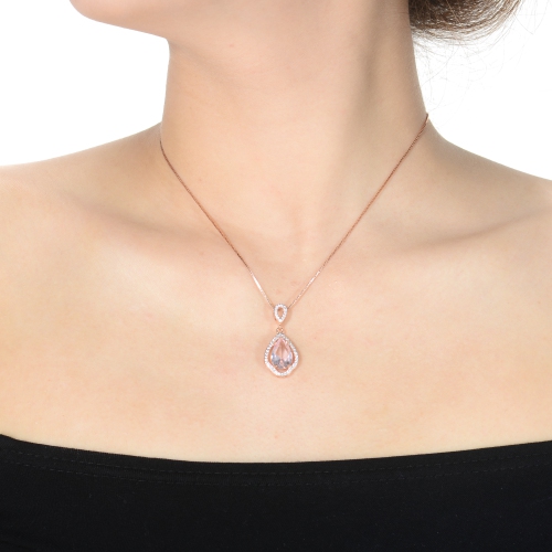 Rozzato Rose Gold Plated Pear Shaped Light Purple Cubic Zirconia Pendant