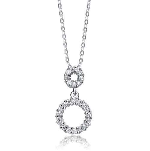 Rozzato C.z. Sterling Silver Rhodium Plated Outlined Circle Pendant