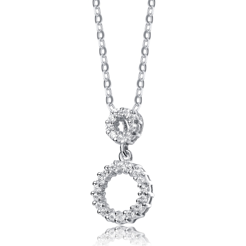 Rozzato C.z. Sterling Silver Rhodium Plated Outlined Circle Pendant