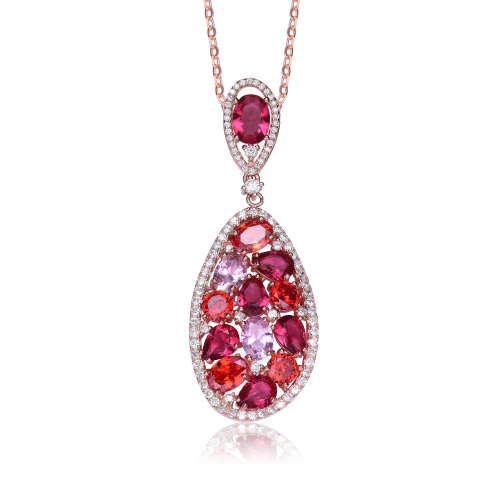 ROZZATO  Sterling Silver Red, Purple And Cubic Zirconia Oval Shaped Pendant In Pink
