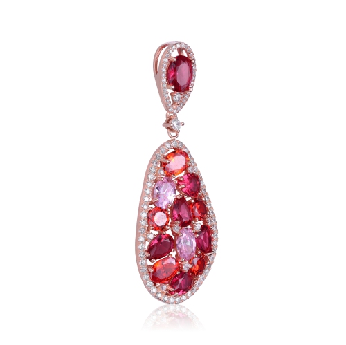 Rozzato Sterling Silver Red, Purple And Pink Cubic Zirconia Oval Shaped Pendant