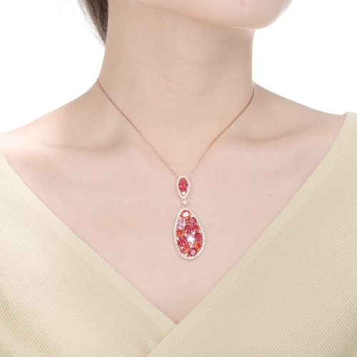 Rozzato Sterling Silver Red, Purple And Pink Cubic Zirconia Oval Shaped Pendant