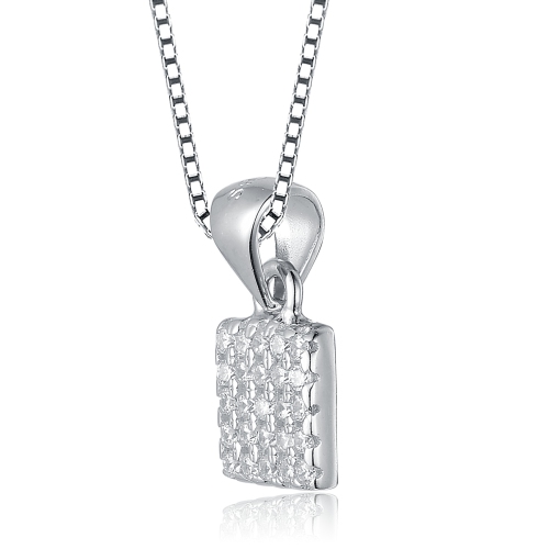 Rozzato C.z. Sterling Silver Rhodium Plated Square Shape Pendant