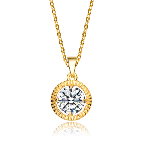 Image 1 of 2.. Rozzato C.z. Sterling Silver Gold Plated Classic Round Pendant