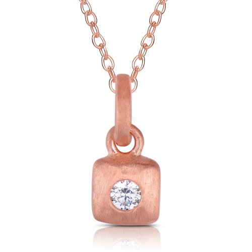 Image 1 of 2.. Rozzato C.z. Sterling Silver Rose Plated Brushed Square Shape Drop Pendant