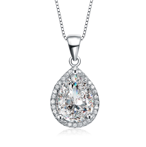 Rozzato Sterling Silver Clear Cubic Zirconia Teardrop Shaped Pendant Necklace