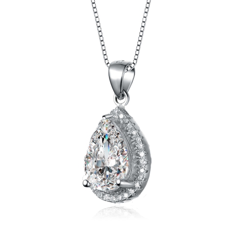 Rozzato Sterling Silver Clear Cubic Zirconia Teardrop Shaped Pendant Necklace