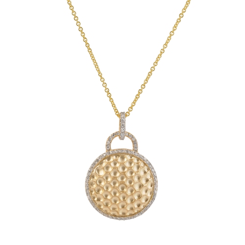 Rozzato C.z. Sterling Silver Gold Plated Round Hammered Drop Pendant