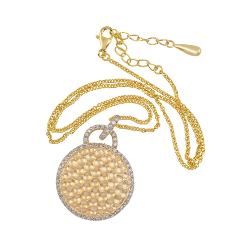 Rozzato C.z. Sterling Silver Gold Plated Round Hammered Drop Pendant