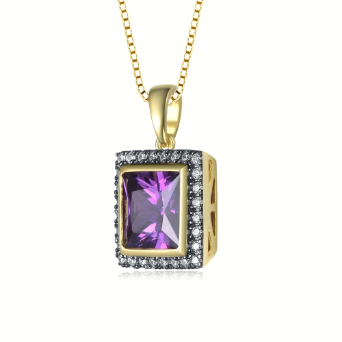 Rozzato Yellow Gold Plated Square Purple Cubic Zirconia Pendant Necklace