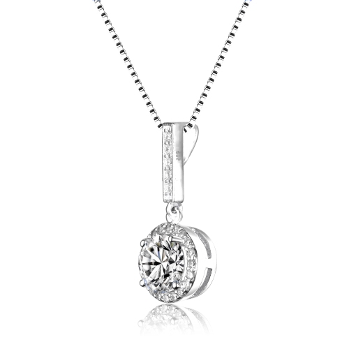 Rozzato C.z. Ss Rhodium Plated Round Drop Pendant